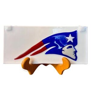 New England Patriots Suncatcher Fused Glass Wall Hanging Art Approx 12”x 5.5”